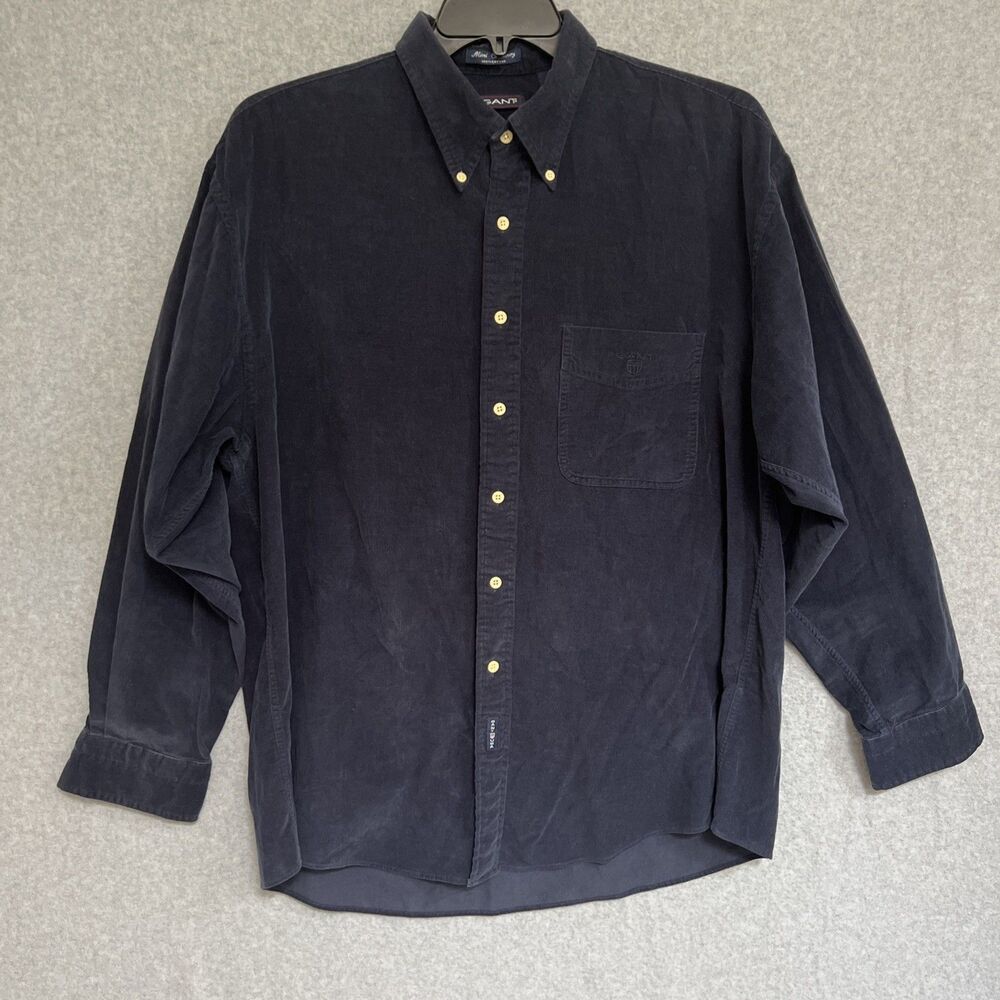 Gant USA Mens Shirt Size XL Navy Blue Mini Corduroy Long Sleeve Button Up